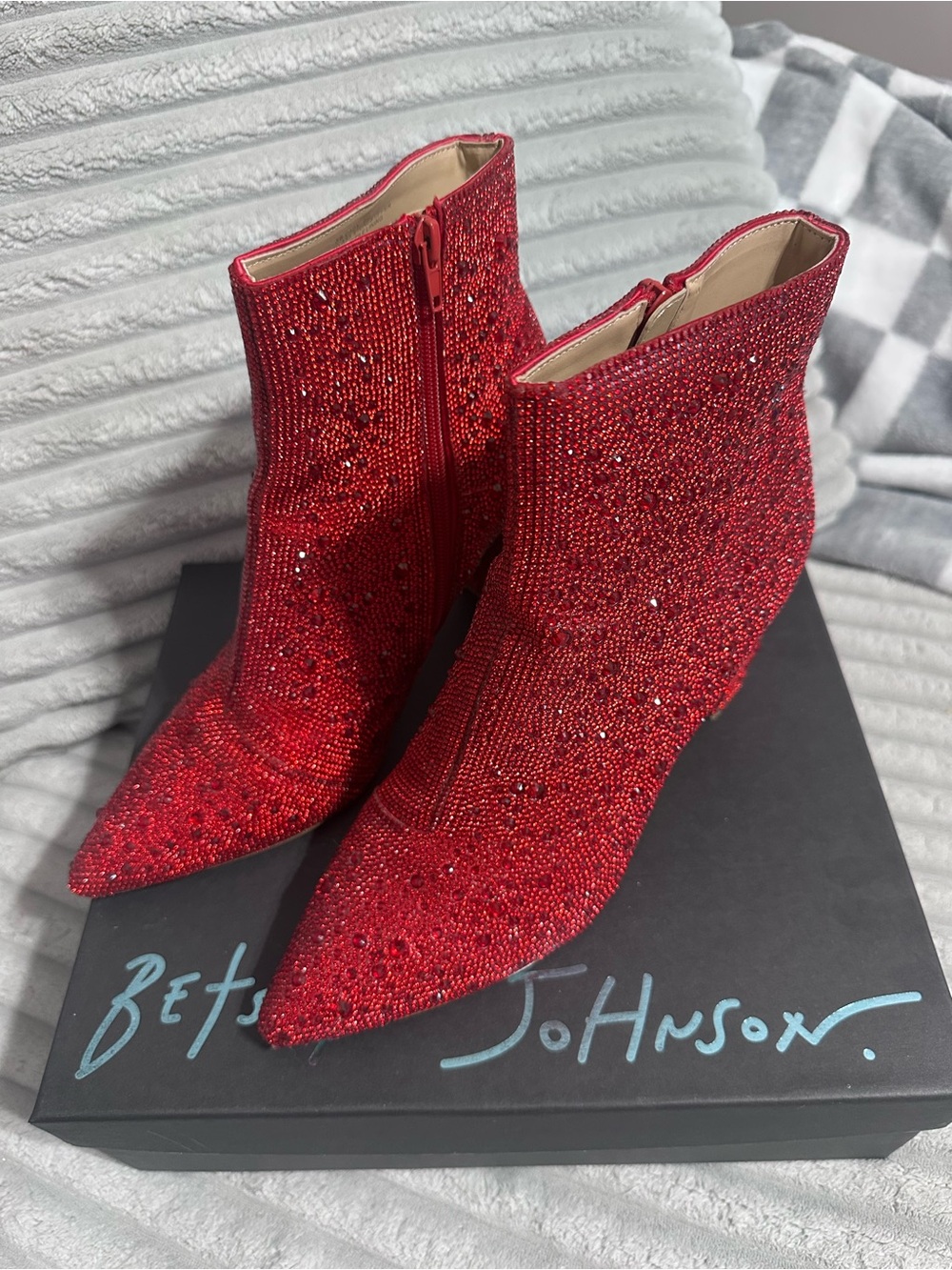 ✨ Betsey Johnson Cady Red Rhinestone Dress Booties - Size 9 - With Box
